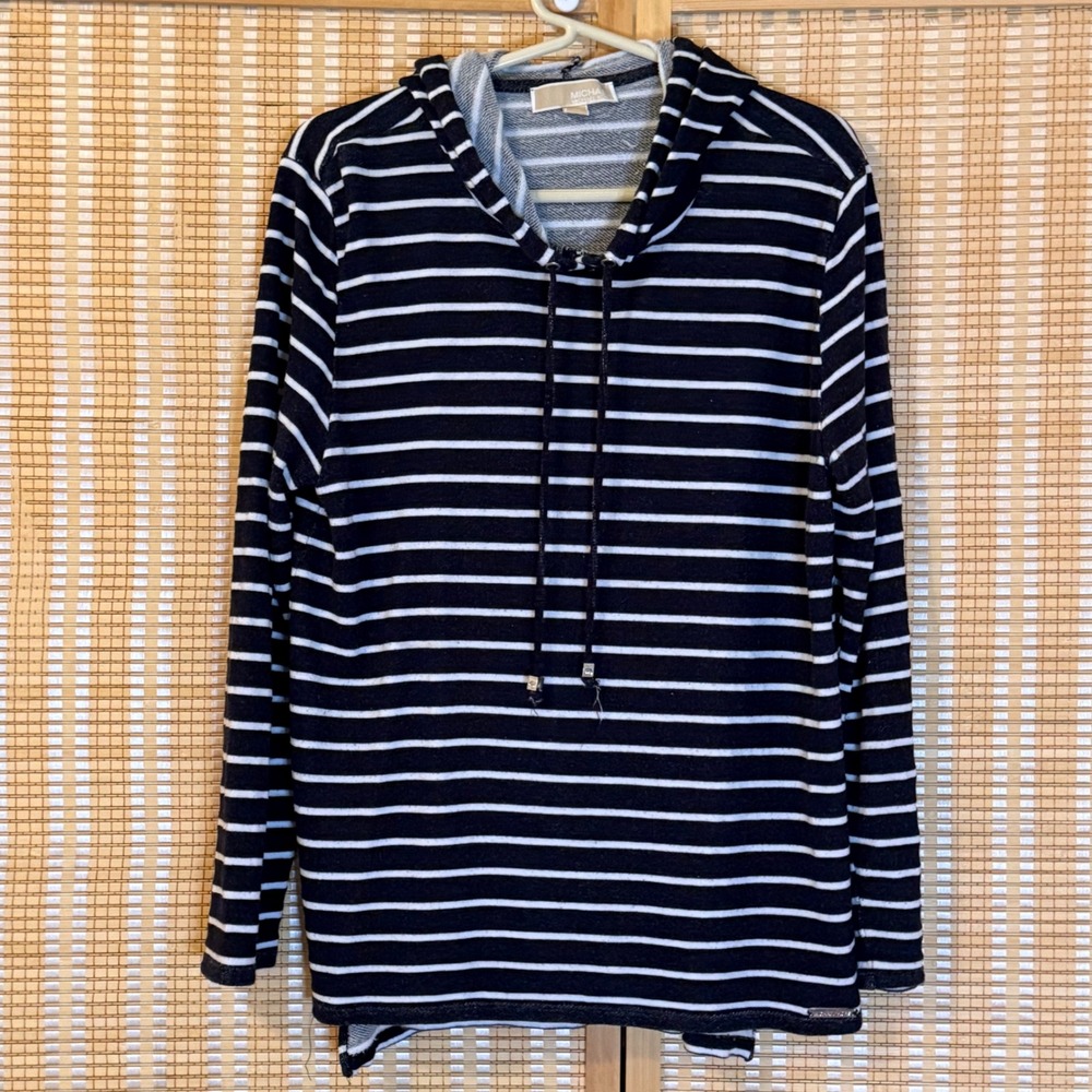 MICHAEL Michael Kors Black and White Striped Drawstring Hoodie